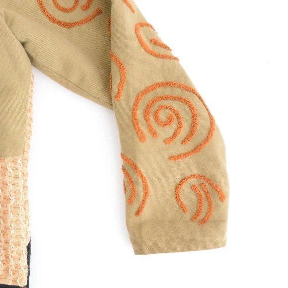 Vintage 90's Allure Tan & Black 100% Cotton Patchwork Brocade Button Up Jacket M - Picture 7 of 14